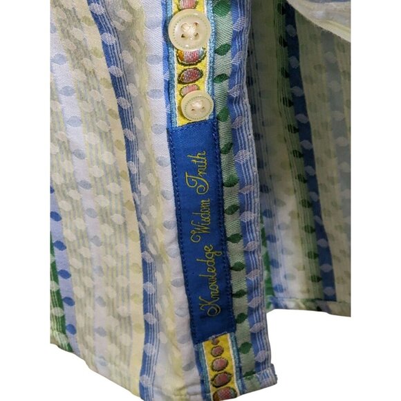Robert Graham Button Up Shirt Mens L Light Blue Green Polka Dot Stripes Cotton - Picture 6 of 12